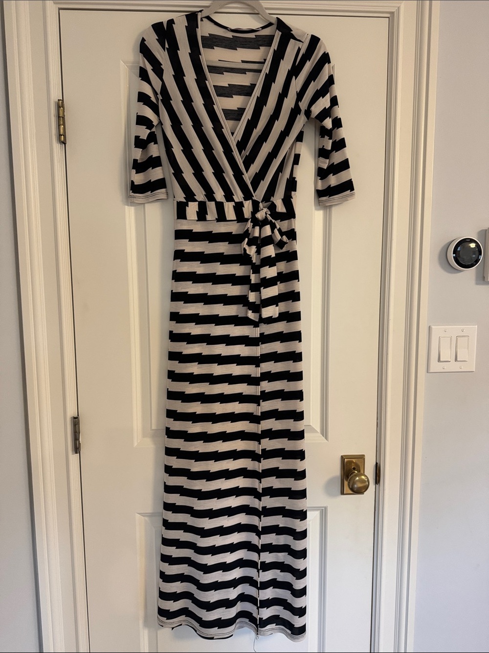 Black and White Striped faux Wrap Maxi Dress